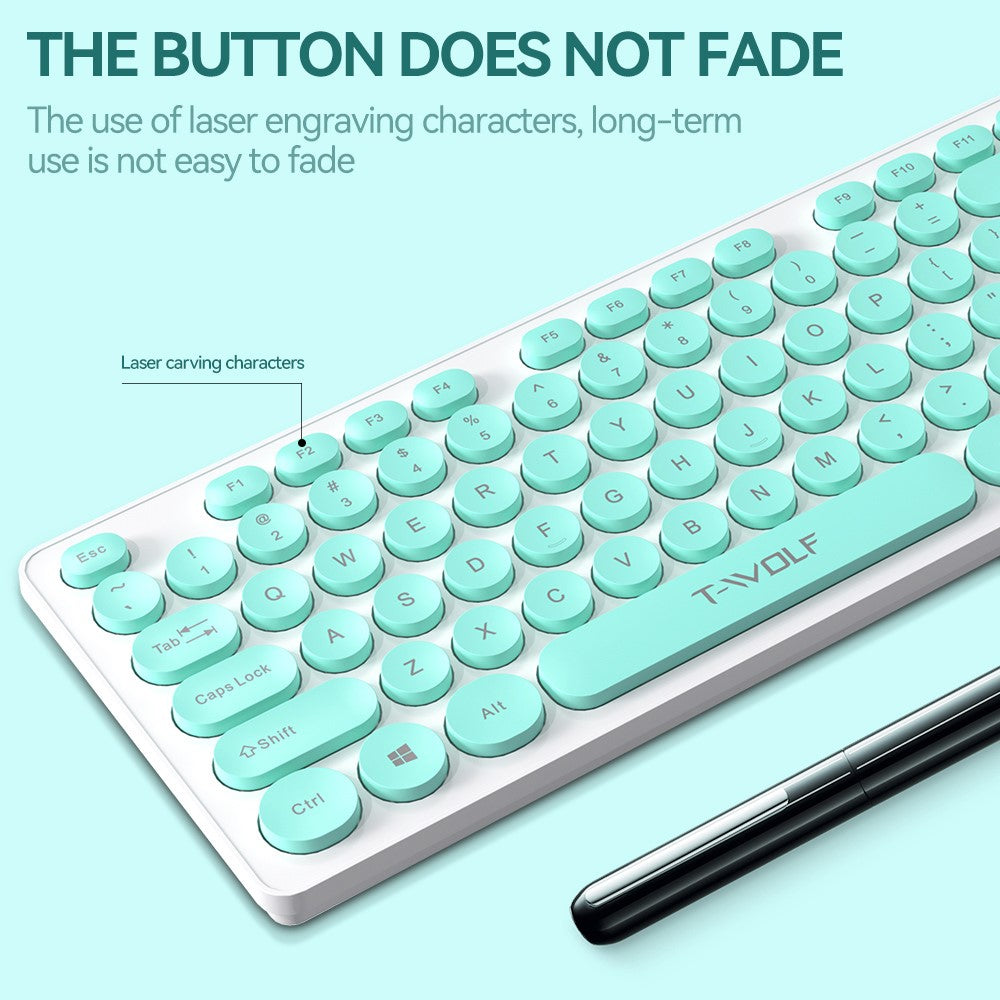 T-WOLF TF770 Wireless Keyboard and Mouse Combo 104 Key Low-Noise Keyboard with Cute Keycaps
