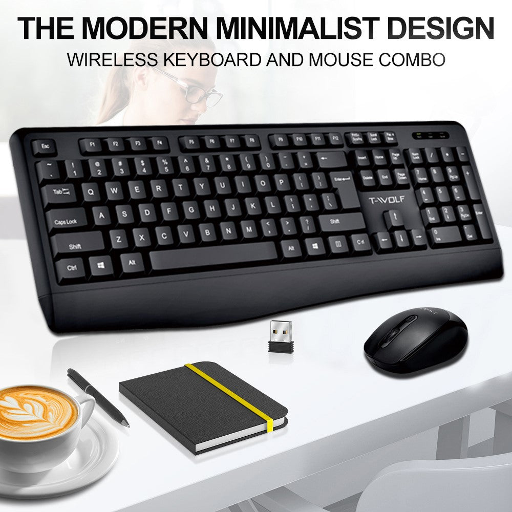 T-WOLF TF100 Wireless Gaming Keyboard Mouse Combo 104 Keys Quiet Keyboard for Computer, PC, Laptop