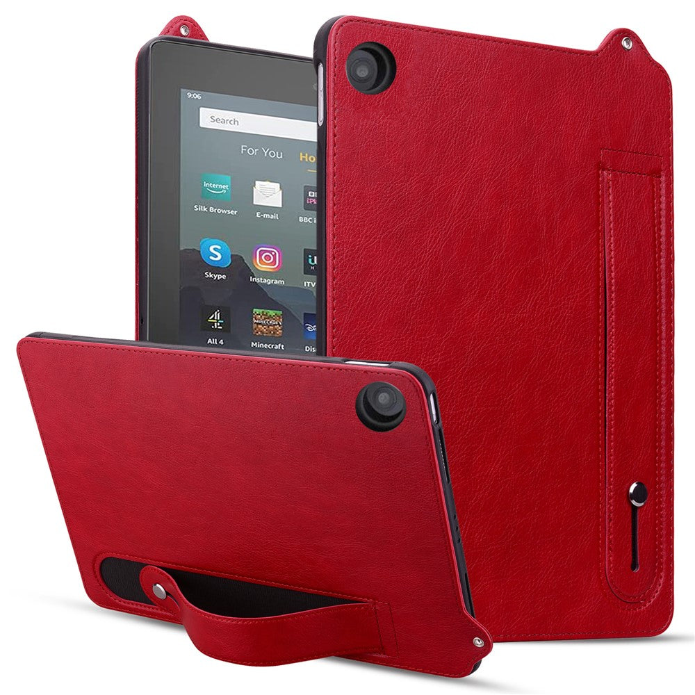 Tablet Case For Amazon Fire HD 8 (2018) / (2017) / (2016) / (2015) Hand Strap Kickstand Leather Cover