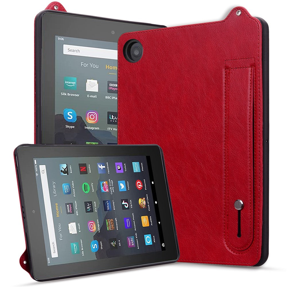 Tablet Case For Amazon Fire HD 8 (2018) / (2017) / (2016) / (2015) Hand Strap Kickstand Leather Cover