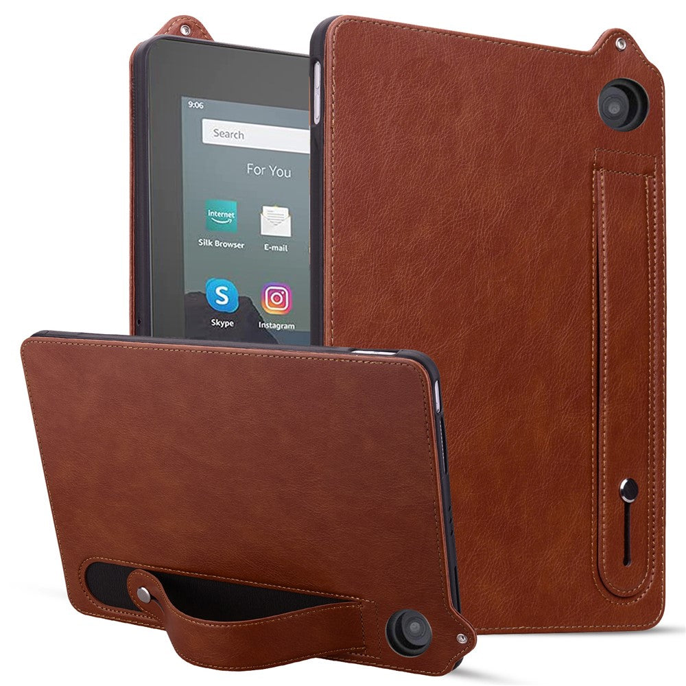 For Amazon Fire HD 8 (2024) / (2020) Case Hand Strap Kickstand Leather Tablet Cover