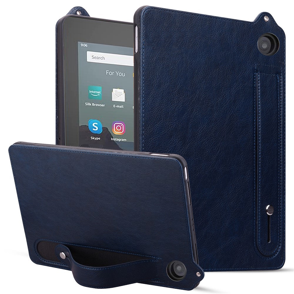 For Amazon Fire HD 8 (2024) / (2020) Case Hand Strap Kickstand Leather Tablet Cover