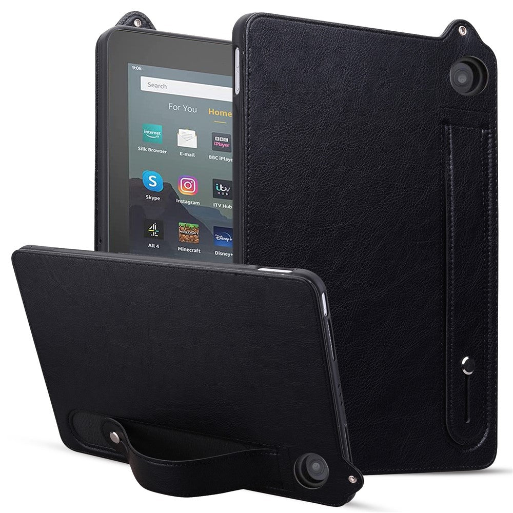 For Amazon Fire HD 8 (2024) / (2020) Case Hand Strap Kickstand Leather Tablet Cover