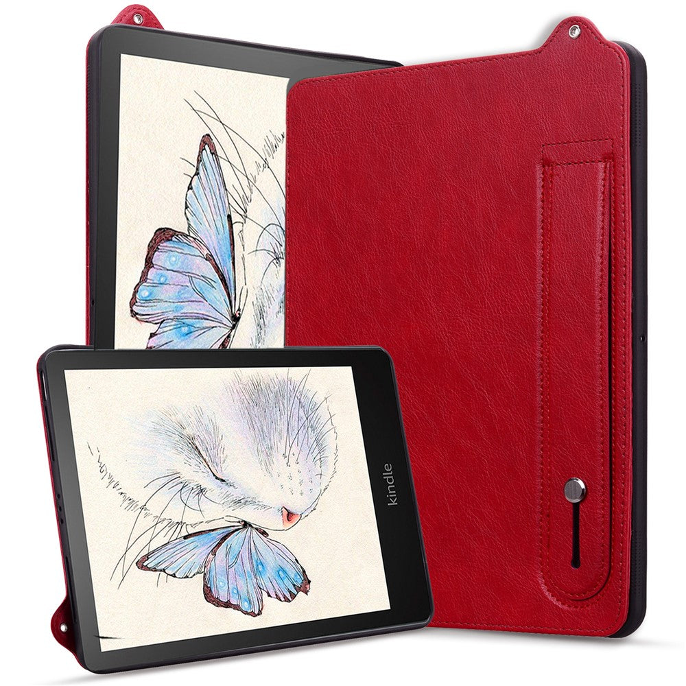 For Amazon Kindle 6" (2022) Case Hand Strap Kickstand Leather Tablet Cover