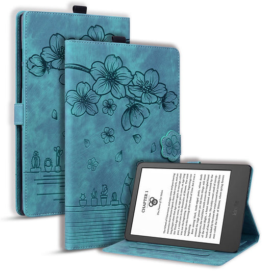 For Amazon Kindle Paperwhite (2024) Case Flip Stand Leather Tablet Cover Cherry Blossom Cat Imprinted