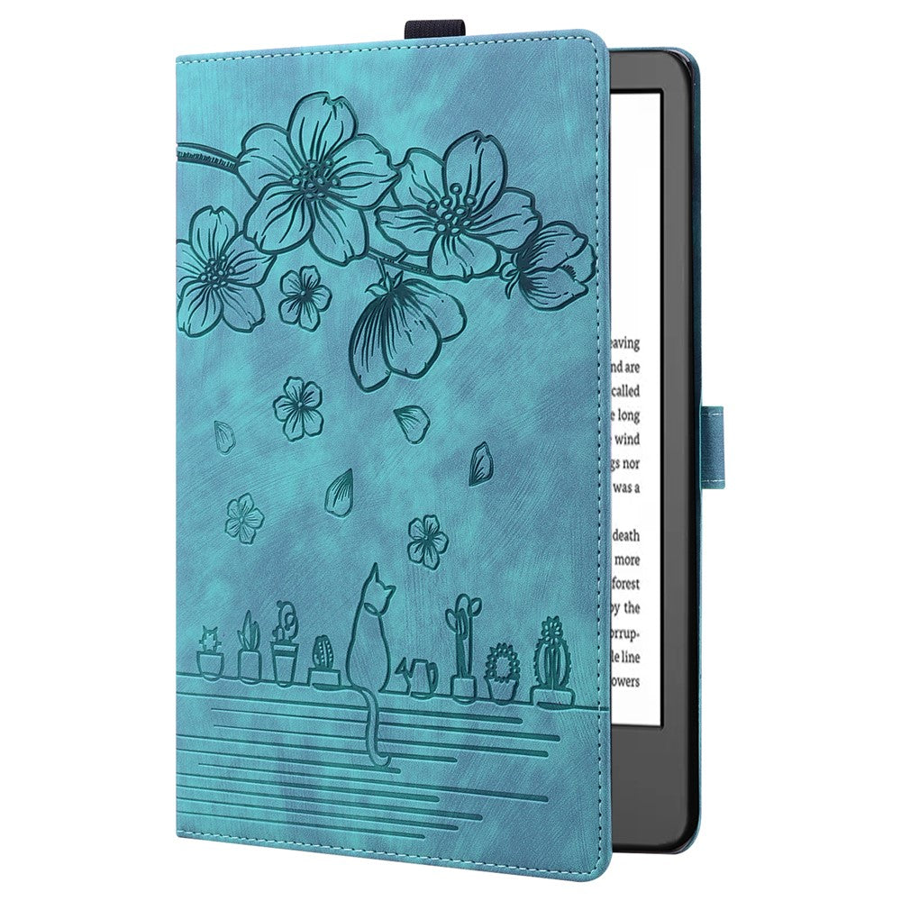 For Amazon Kindle Paperwhite (2024) Case Flip Stand Leather Tablet Cover Cherry Blossom Cat Imprinted