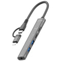 Type-C / 8-Pin 5-in-1 USB Hub Type-C Charging + Type-C Data + 2xUSB + 3.5mm Headphone Jack Adapter