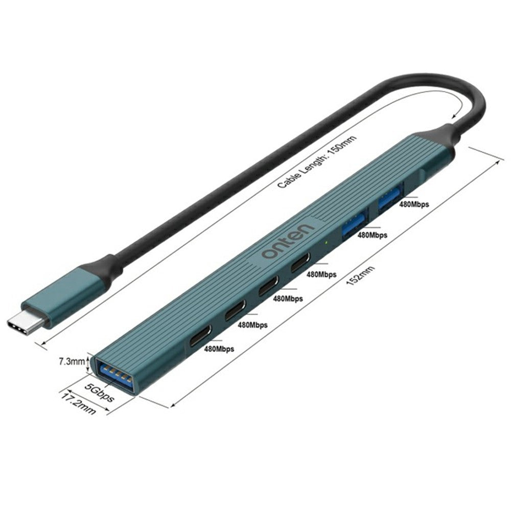 ONTEN UC972C 7-in-1 Aluminum Alloy Type-C Hub USB 3.0 / 2.0 + Type-C Multiport Docking Station
