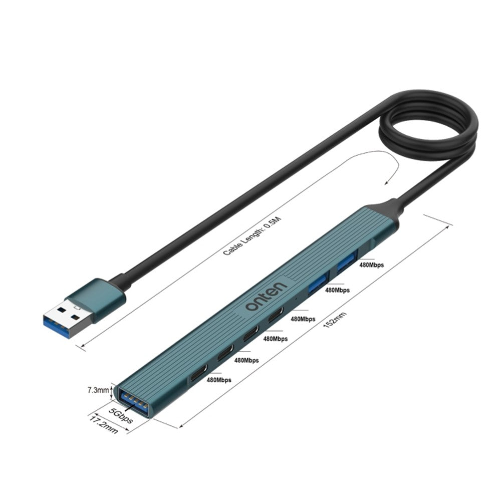 ONTEN UA972C 7-in-1 Hub USB-A 3.0 to USB 3.0 / 2.0 + Type-C Multiport Docking Station