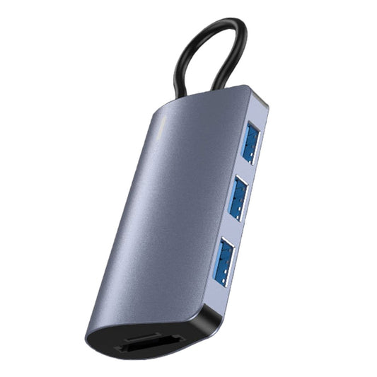 2395-05 5-in-1 USB-C Hub Aluminum Alloy Docking Station with 3 USB 3.0 + SD / TF Card Reader