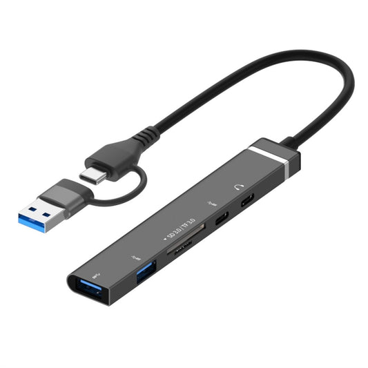USB + Type-C 6-in-1 Hub Smartphones Tablets Computers Multi-Port Adapter OTG Card Reader