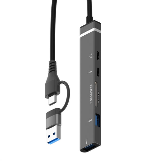 USB + Type-C 6-in-1 Hub Smartphones Tablets Computers Multi-Port Adapter OTG Card Reader