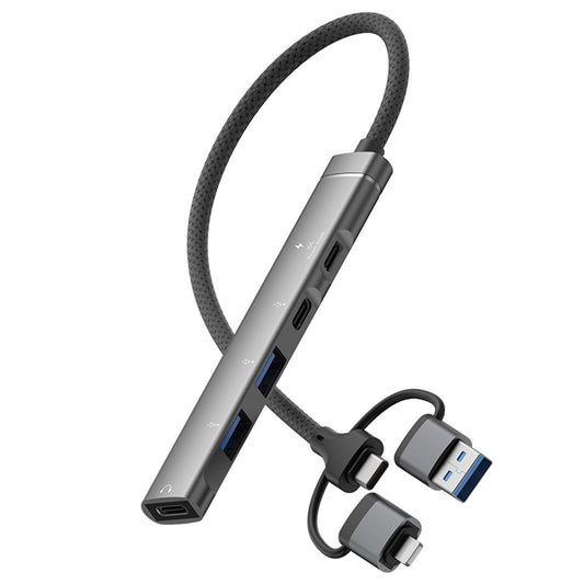 8-Pin / USB / Type C 3 in 1 to 5 Ports USB Hub Smartphones Tablets 15W Charging Data Transfer Adapter