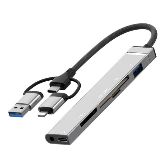 8Pin USB Type-C 3 in 1 Adapter Hub SD TF CF Card Reader USB Data Type-C 3.5mm Headphone Connector