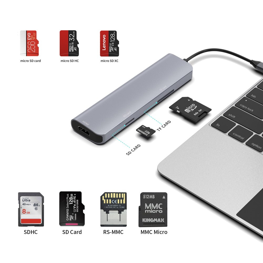 YSTC9038S 8 in 1 Portable USB C Hub Multi-function High-speed Data Sync Converter USB C to HDMI USB3.0 TF Card Adapter