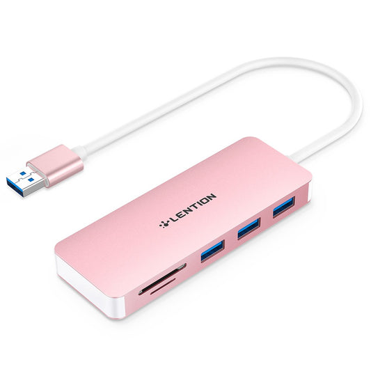 LENTION H15 USB-A Hub 3xUSB-A 3.0 Ports+2 Memory Card Reader Slots Aluminum Alloy Converter