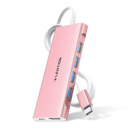LENTION C35H-1M USB-C Hub Converter Multi-port Docking Station Type-C to 4 USB-A3.0+HD+PD Adapter Compatible with macOS, Windows, Vista, Linux Systems