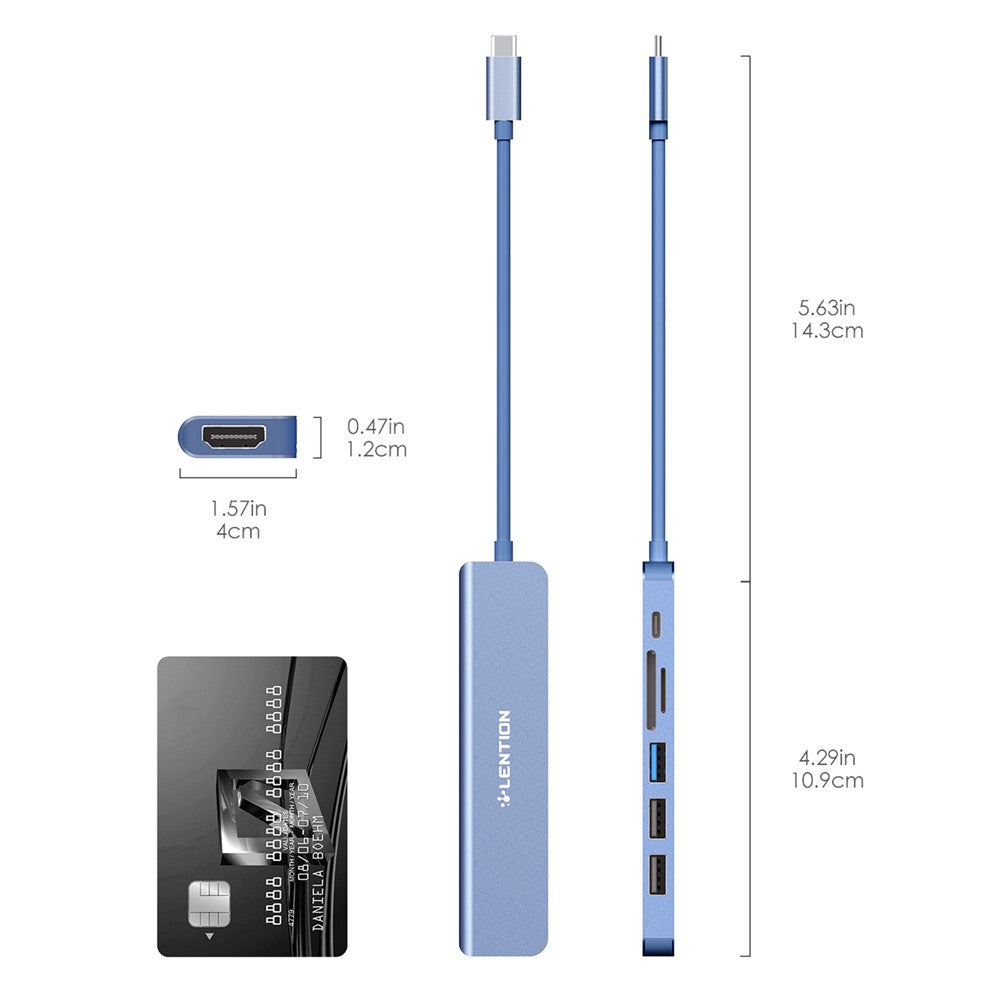 LENTION CE18HCR Cloud Ala Series Portable USB Hub Adapter Type-C Docking Station with USB+HD 4K / 30Hz+SD / TF+PD 100W