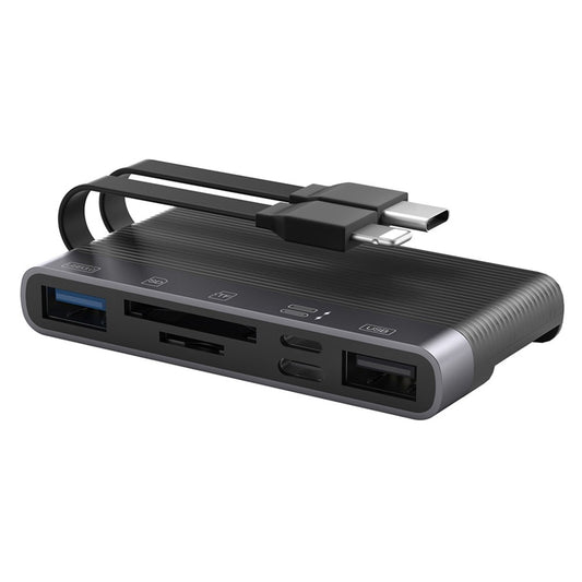 NK-1048HD 6-in-1 Docking Station Type-C / 8-Pin to USB3.0+TF / SD Card Slots+USB2.0+2 Type-C Ports USB Hub Adapter