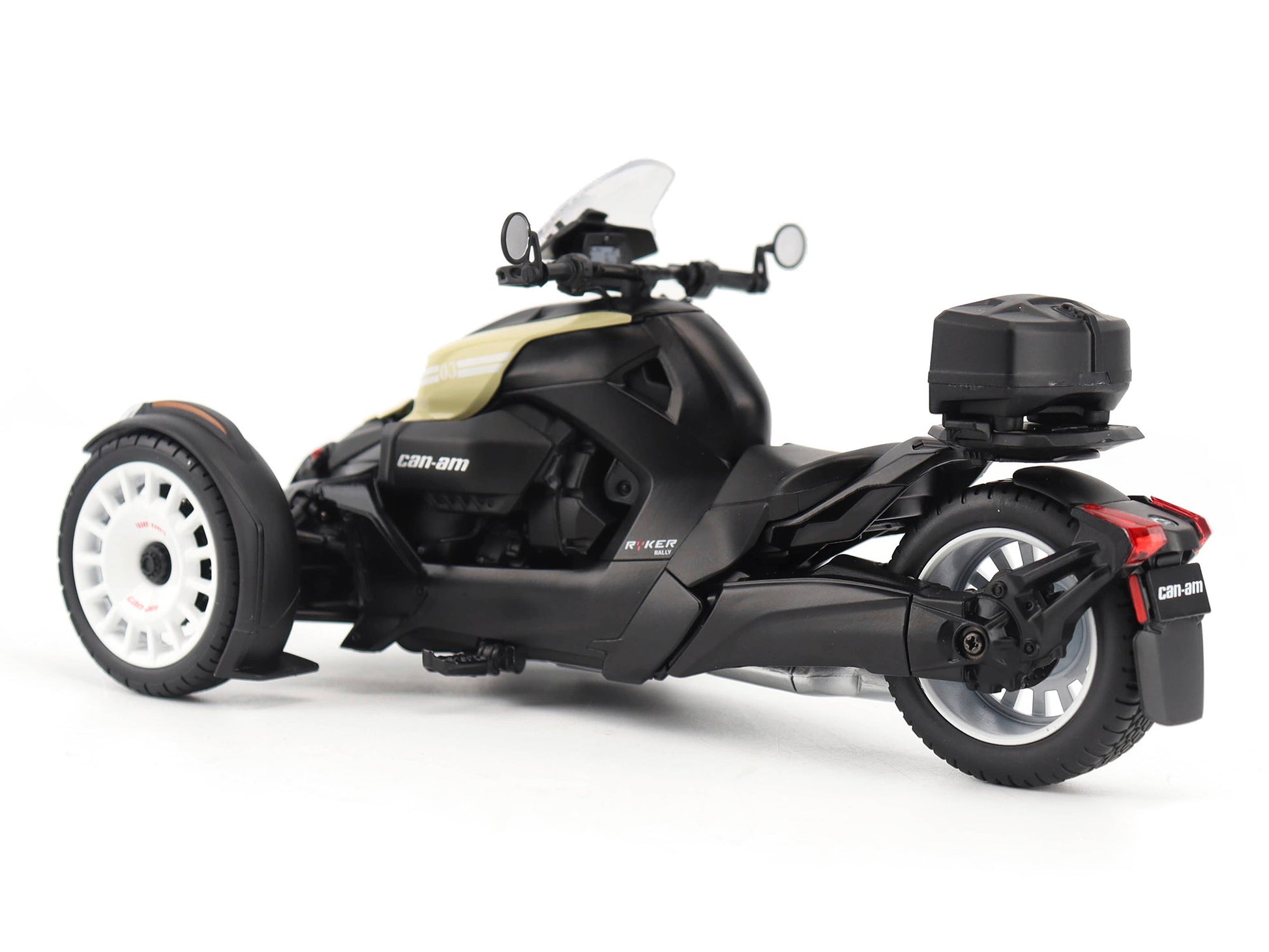 Can-Am Ryker Rally 3-Wheel Motorcycle Sand Storm and Black 1/12 Diecast Model by BRP Models