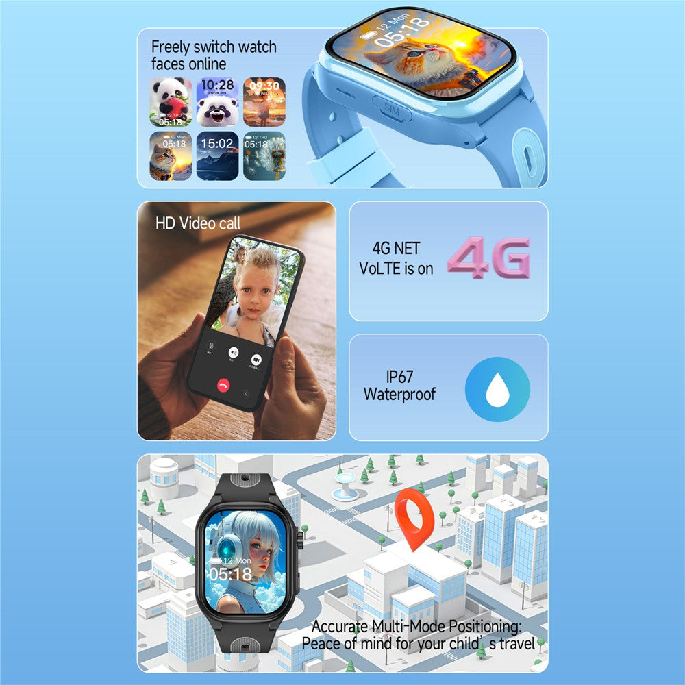 D18 2.0 Inch 4G Kids Smart Watch SOS Call Hidden Retractable Camera (Europe  /  Asia  /  Africa Version)