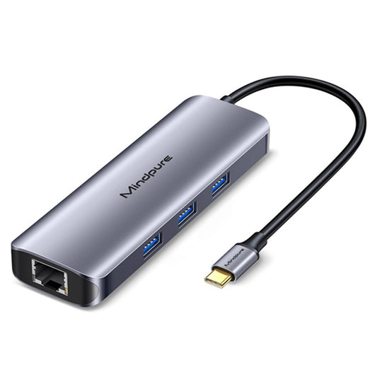 MINDPURE HU010 8-in-1 USB-C Hub Aluminum Alloy Laptop Docking Station, USB3.0x3+HD+PD+SD+TF+RJ45