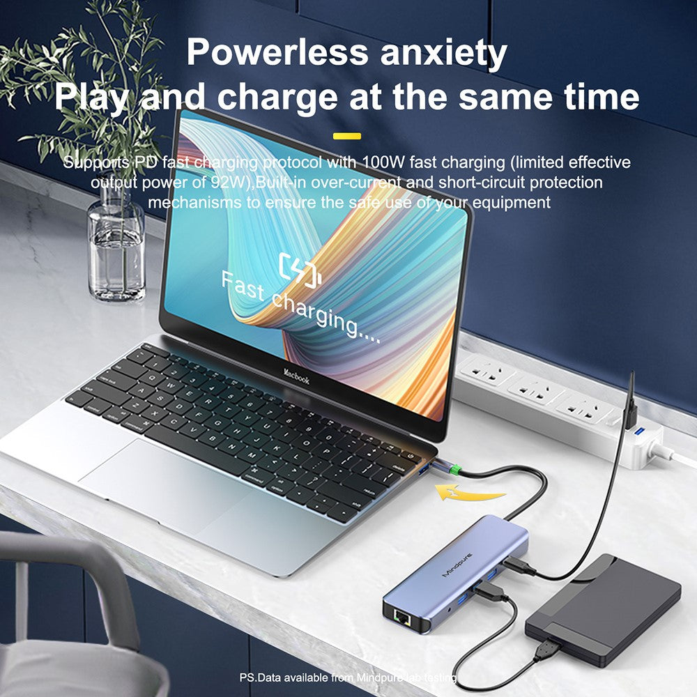 MINDPURE HU012 11-in-1 Multi-Function Docking Station Laptop USB-C Hub, USB3.0x3+3.5mm AV+PD+HDx2+VGA+SD+TF+RJ45