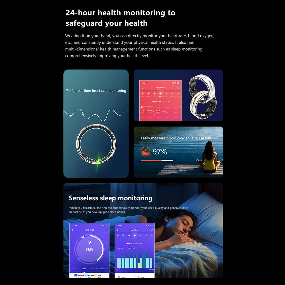 SR03 Ultra Thin Multi-function Health Monitoring Smart Ring with Charging Case, Style B