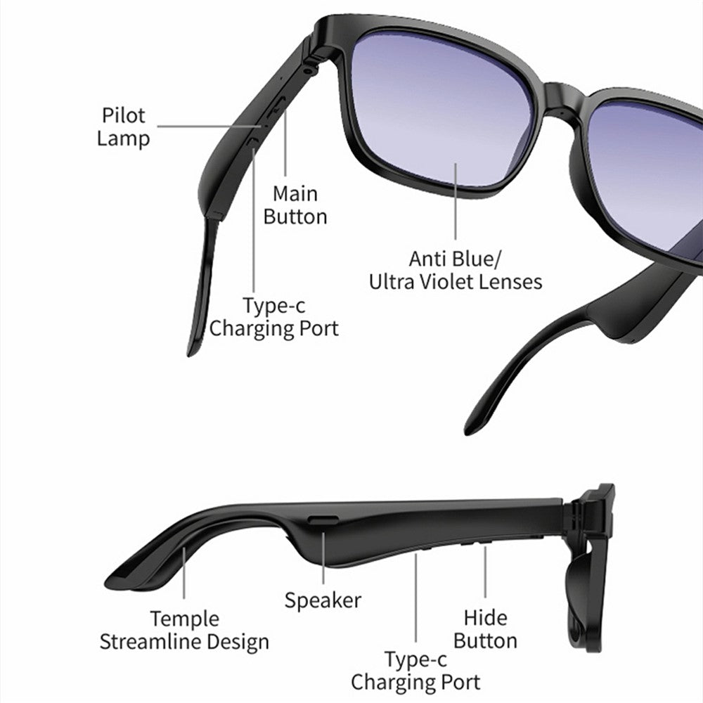 J20E Smart Glasses with Microphone Music Playback Voice Assistant Enabled IPX4 Waterproof