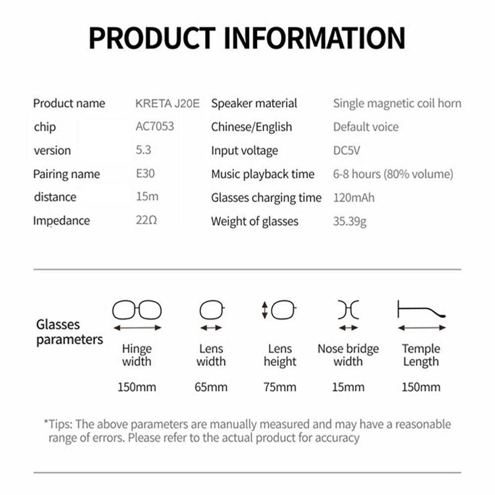 J20E Smart Glasses with Microphone Music Playback Voice Assistant Enabled IPX4 Waterproof