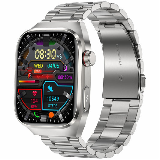 TK16 2.04-inch AMOLED Screen Smart Watch Micro-Physical Examination ECG Heart Rate Monitor Sport Watch, Steel Strap