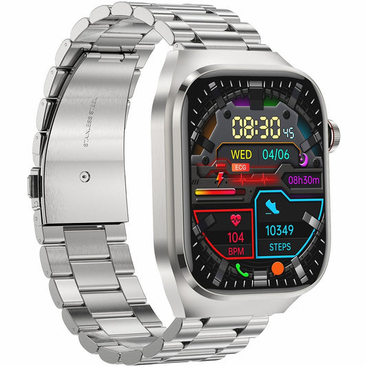 TK16 2.04-inch AMOLED Screen Smart Watch Micro-Physical Examination ECG Heart Rate Monitor Sport Watch, Steel Strap