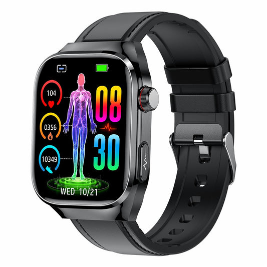 TK16 AMOLED Screen Smart Watch Micro-Physical Examination ECG Health Monitoring Sport Watch, Leather Strap