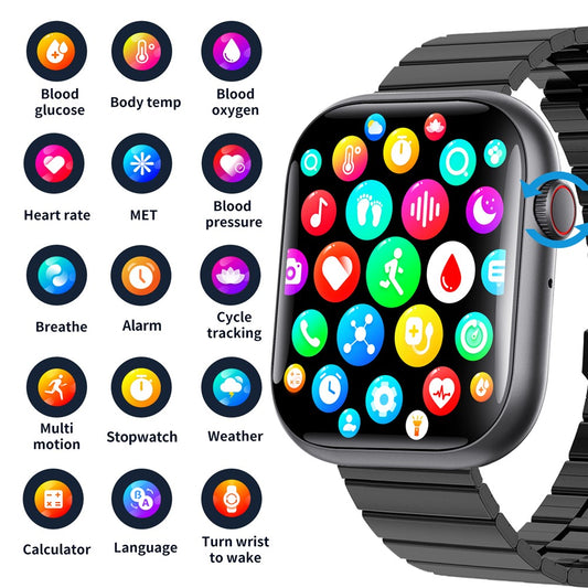 F70 Steel Band Smart Watch Blood Glucose Health Monitoring Breathing Training Sports Watch
