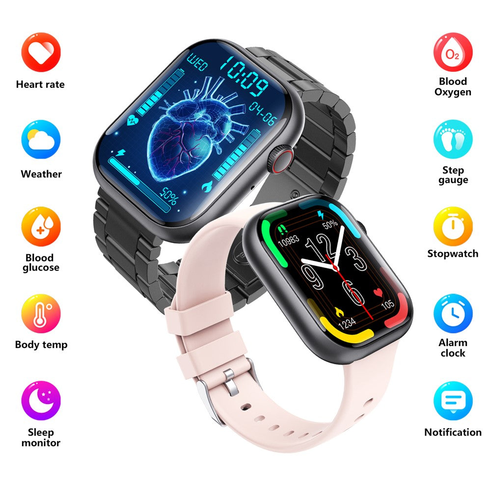 F70 Smart Watch Blood Glucose Health Monitoring Breathing Training Sports Watch, Silicone Strap