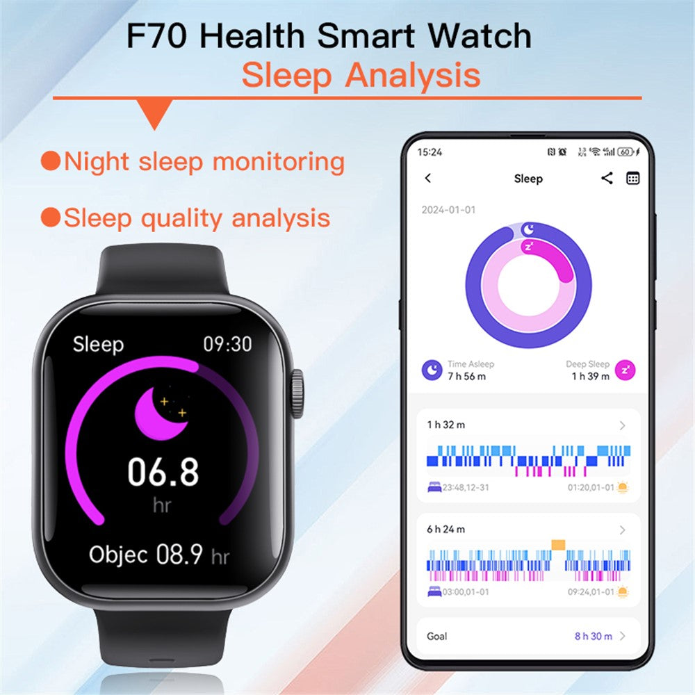 F70 Smart Watch Blood Glucose Health Monitoring Breathing Training Sports Watch, Silicone Strap