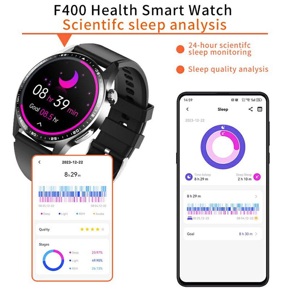 F400 Non-Invasive Blood Sugar Smart Watch ECG Blood Pressure Monitor Bluetooth-compatible Call Sports Watch, Silicone Strap