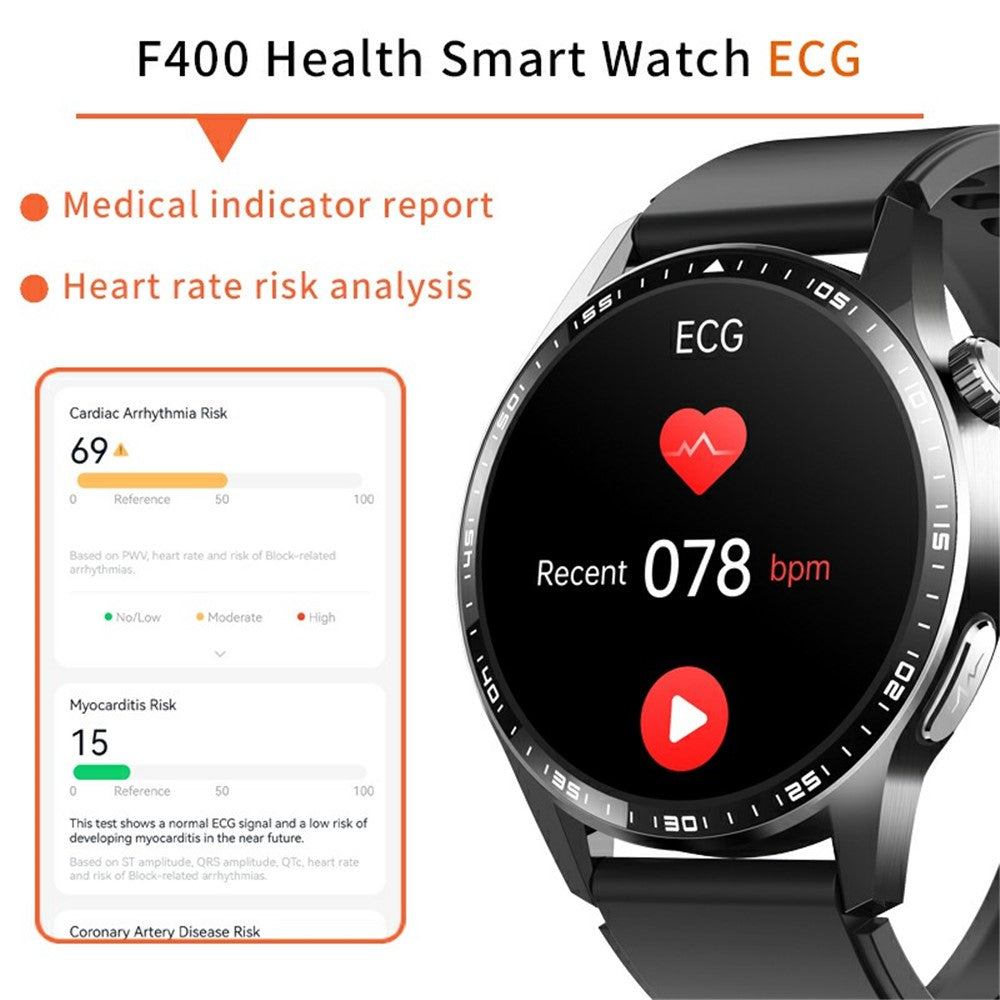 F400 Non-Invasive Blood Sugar Smart Watch ECG Blood Pressure Monitor Bluetooth-compatible Call Sports Watch, Silicone Strap