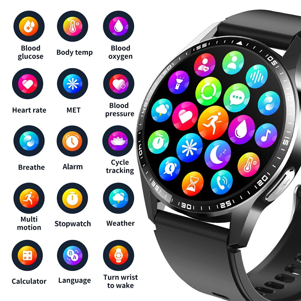 F400 Non-Invasive Blood Sugar Smart Watch ECG Blood Pressure Monitor Bluetooth-compatible Call Sports Watch, Silicone Strap