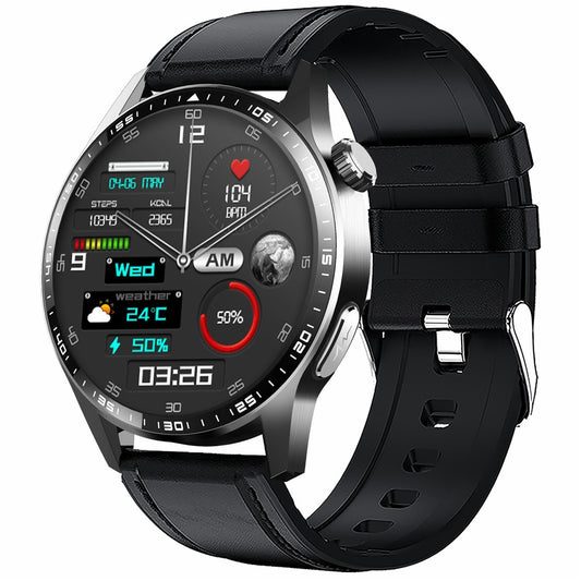 F400 Non-Invasive Blood Sugar Smart Watch ECG Blood Pressure Monitor Bluetooth-compatible Call Sports Watch, Leather Strap