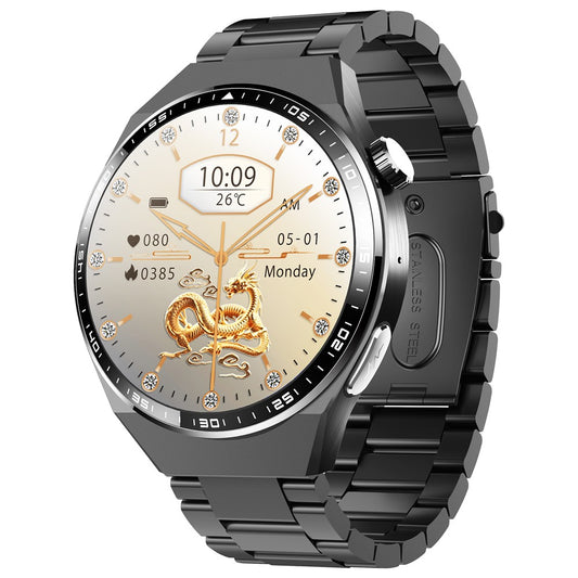 F800 Bluetooth-compatible Call Smart Watch Blood Oxygen ECG Monitor SOS Sports Bracelet, Three-Bead Steel Strap