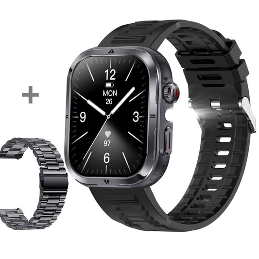 MK86 2.01-inch Screen Bluetooth-compatible Call Smart Watch Health Monitoring Flashlight Sports Watch, Silicone + Steel Strap