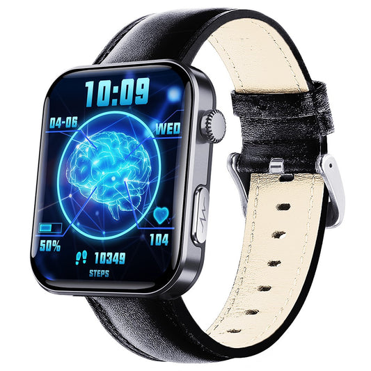 F300 2.10-inch HD Screen Smart Watch Bluetooth-compatible Call Heart Rate Sleep Monitor Sport Watch, Leather Strap