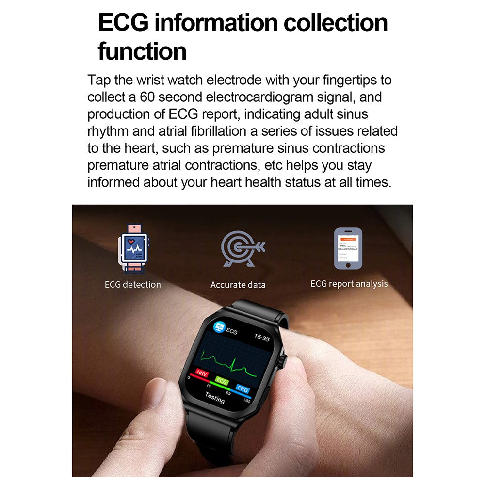 ET280 ECG Smart Watch Monitoring Blood Oxygen SOS Bracelet Wrist Band with Silicone Strap