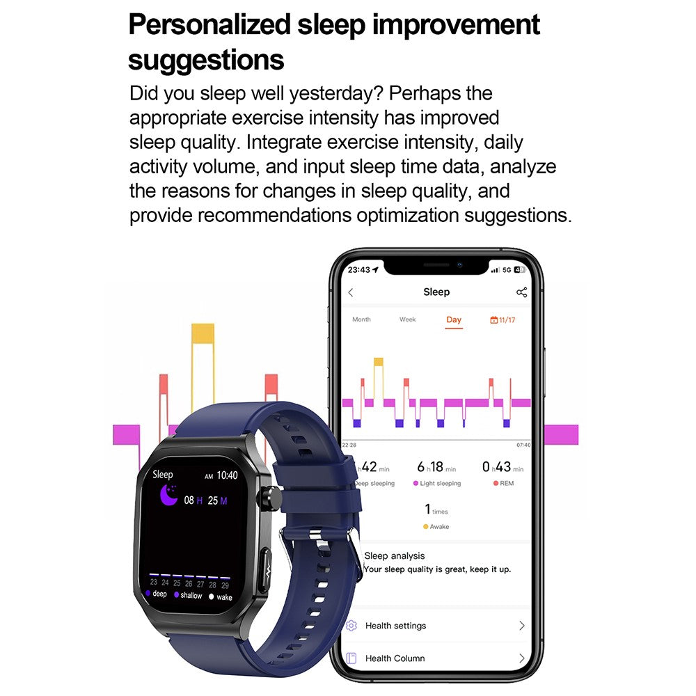 ET280 ECG Smart Watch Monitoring Blood Oxygen SOS Bracelet Wrist Band with Silicone Strap