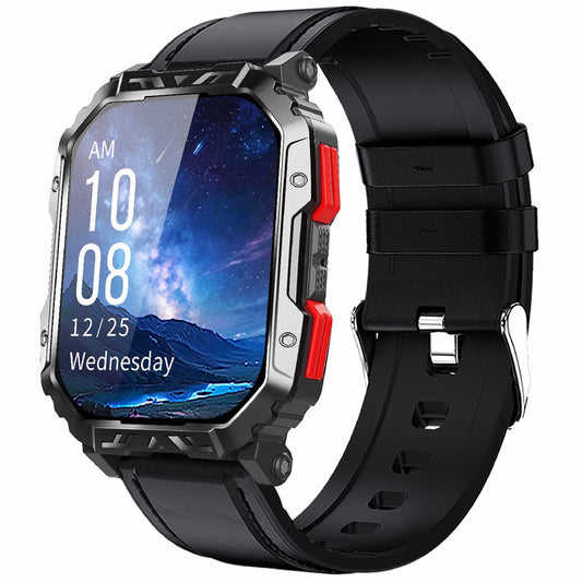 F407 Outdoor Waterproof Rugged Smart Watch Blood Sugar Heart Rate Monitor with Leather Strap
