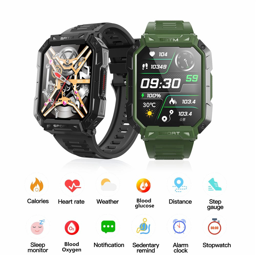 F307 Waterproof Rugged Smart Watch Bluetooth-compatible Call 2.1 inch Screen Sports Tracker Blood Sugar Monitor