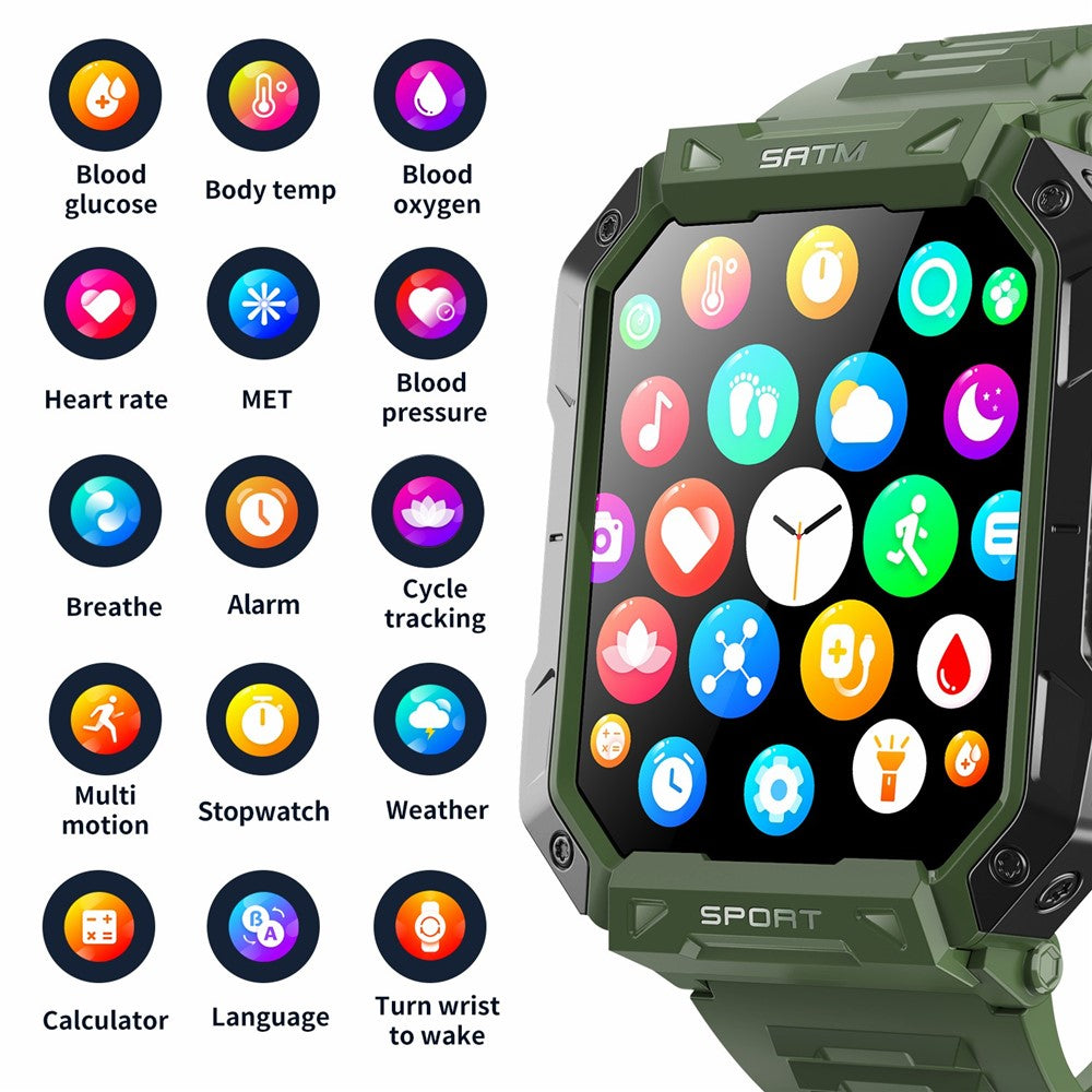 F307 Waterproof Rugged Smart Watch Bluetooth-compatible Call 2.1 inch Screen Sports Tracker Blood Sugar Monitor