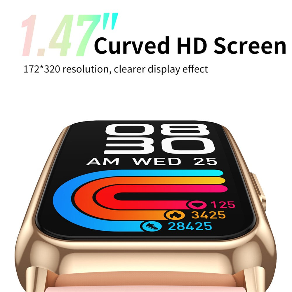CY22 Silicone Strap 1.47-inch Curved Screen Smart Watch Sleep Health Monitoring Metal Case Smart Bracelet
