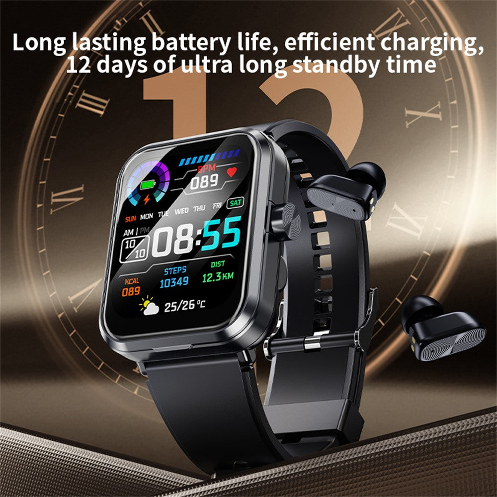 S6 2-in-1 Bluetooth-compatible TWS Earphone Health Monitoring Bluetooth-compatible Calling 1.85-inch Smart Watch